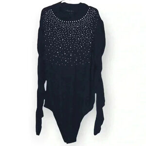 A Love Story Embellished Front Mock Turtleneck Bodysuit Size S